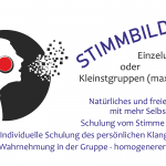 Ein Bild mit dem Text "Einzelunterricht oder Kleinstgruppen (max. 3 Pers.) Natürliches und freieres Singen mit mehr Selbstvertrauen Schulung vom Stimme und Gehör Individuelle Schulung des persönlichen Klangapparates Feinere Wahrnehmung in der Gruppe - homogenerer Chorklang". Links eine stilisierte Illustration eines Sängers.
