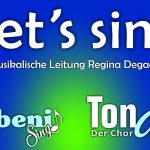 Flyer zum Konzert "Let's sing" der Chöre Imbeni Sing und TonArt am 25.04.2016 in der Sporthalle Grünwettersbach. Inhalt: "Das Chorkonzert Let's sing! Musikalische Leitung Regina Degado. Songs im Programm: Count on me, Into the Unknown, Lasse redn, Sway, School's out, Calm after the storm, Skyfall, Someone you loved und viele andere Hits. 25.04.2026 in der Sporthalle Grünwettersbach, Thüringer Str. 11, Karlsruhe-Wettersbach. Eintritt: Erwachsene 12 Euro, ermäßigt 8 Euro. Kartenvorverkauf über Telefon: 01733077007 sowie bei Schreibwaren Schalk, Am Wetterbach 41, Karlsruhe-Grünwettersbach, oder digital unter singen-mit-freunden.de/ticketverkauf."